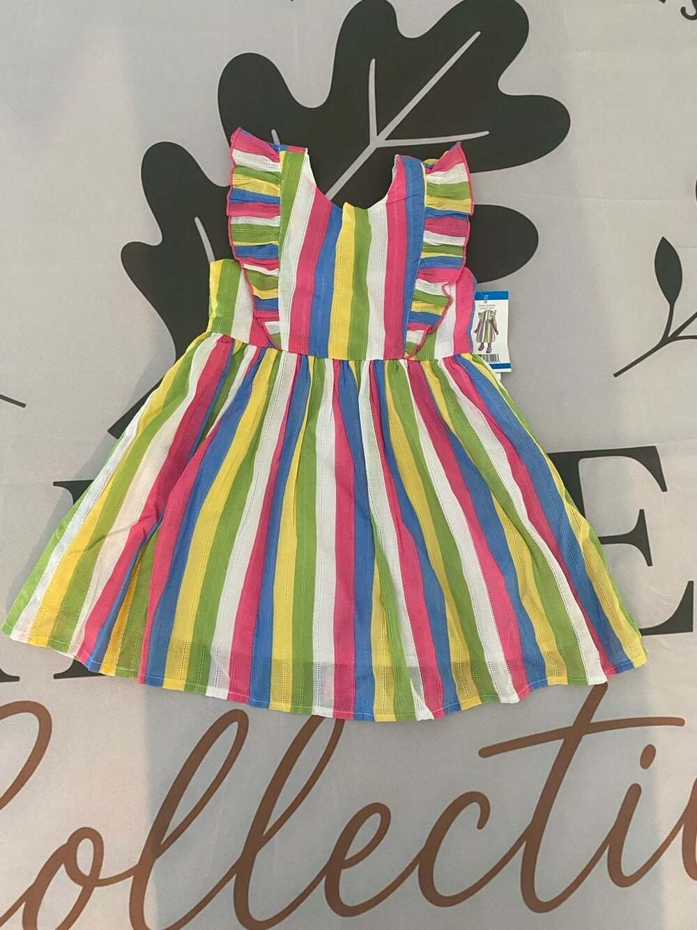 Zunie Girl Multicolor Vertical Striped Cotton Ruffle Sleeve Dress
